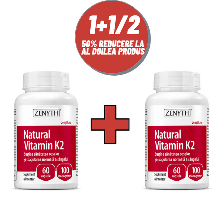 Vitamin K2, 60 + 60 Kapseln, Zenyth (50% Rabatt auf das zweite Produkt)