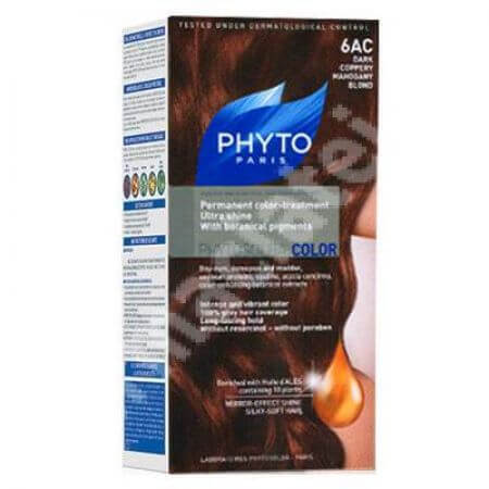 Vopsea Phytocolor, Nuanta 6AC blond inchis mahon-cupru, 40 ml, Phyto