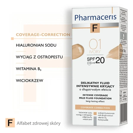 Pharmaceris F Coverage-Correction, fluid with fine coverage, 01 Ivory, SPF 20, 30 ml