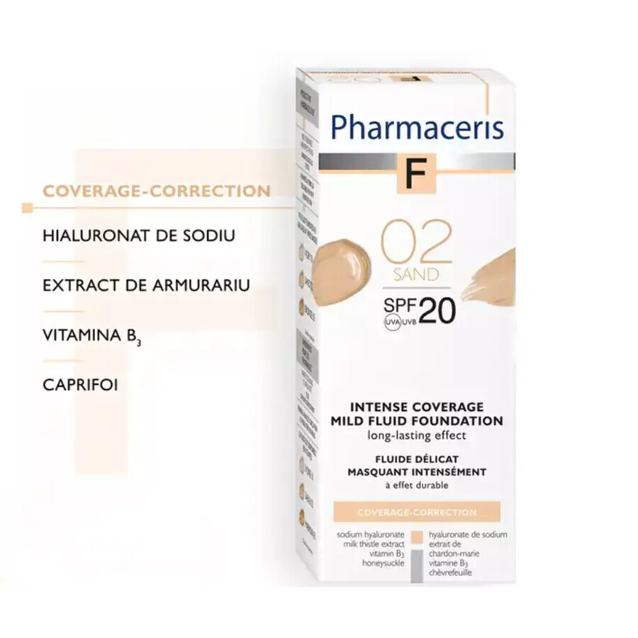 Pharmaceris F Coverage-Correction, fluid cu acoperire fină, 02 Sand, SPF 20, 30 ml