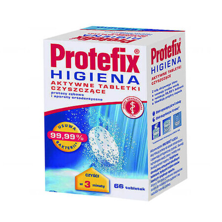 Protefix Hygiene, tablete active de curățare pentru proteze și aparate ortodontice, 66 bucăți