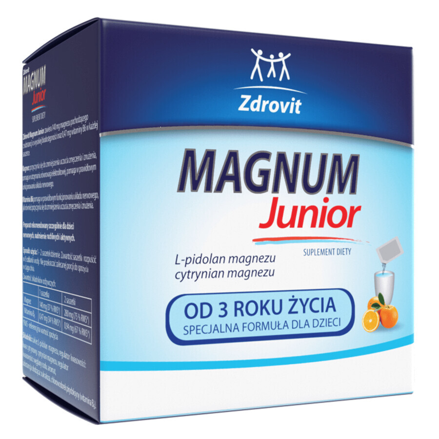 Zdrovit Magnum Junior, pentru copii începând cu vârsta de 3 ani, aromă de portocale, 20 de pliculețe