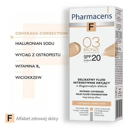 Pharmaceris F Coverage-Correction, vloeistof met fijne dekking, 03 Brons, SPF 20, 30 ml