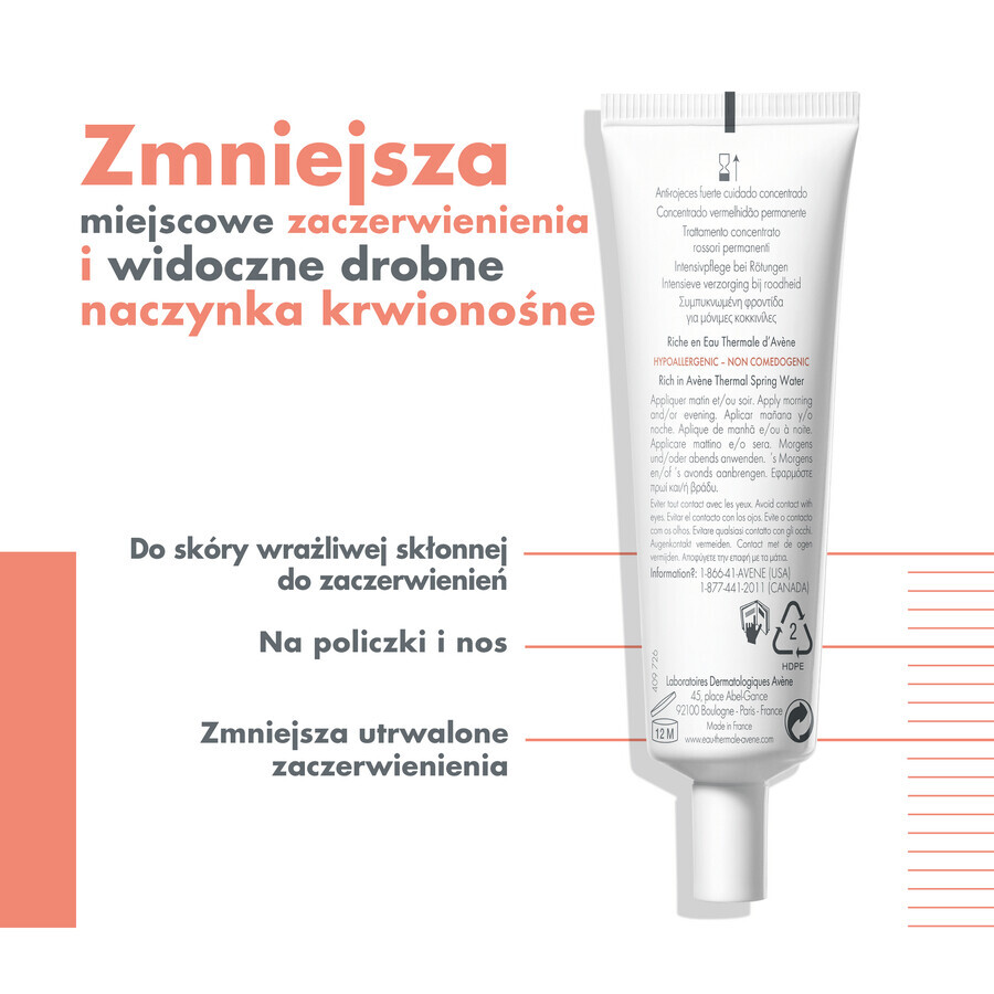 Avene Antirougeurs Fort, concentrat pentru roșeață persistentă, piele sensibilă și vasculară, 30 ml