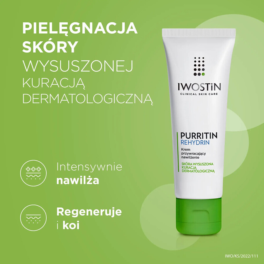 Iwostin Purritin Rehydrin, Repairing moisturizing cream, dry skin from dermatological treatments, 40 ml