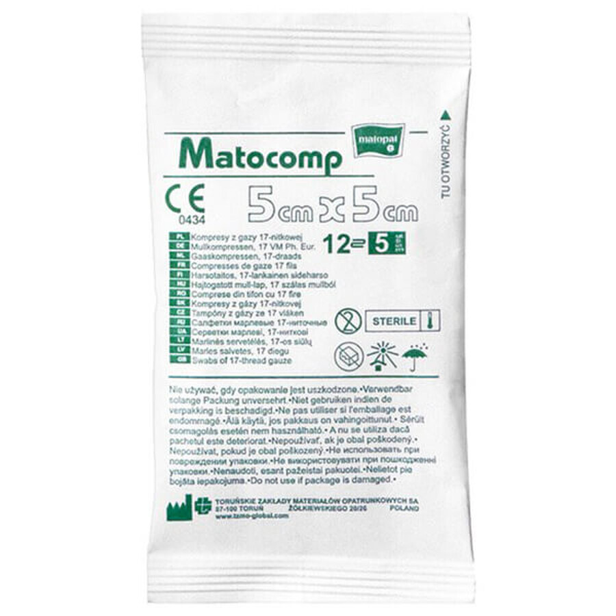 Matopat Matocomp Matocomp, comprese de tifon steril, cu 17 fire, 12 straturi, 5 cm x 5 cm, 5 bucăți