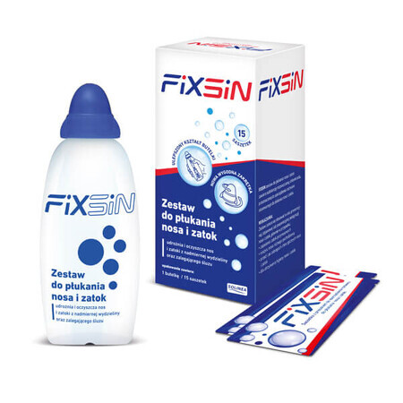 Fixsin, set de clătire nazală și sinusală, flacon 240 ml + 15 pliculețe