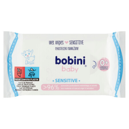 Bobini Baby Sensitive, șervețele umede pentru bebeluși de la prima zi și copii, cu aloe vera și mușețel, 60 bucăți