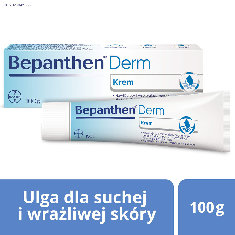 Bepanthen Derm Krem 100 g - Hautpflegecreme zur Behandlung von Trockenheit und Reizungen, mit Vitamin B5 und Dexpanthenol. Schützt und pflegt die Haut intensiv.