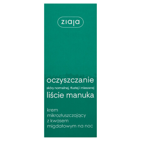 Ziaja Manuka Leaves, Cremă microexfoliantă cu acid mandelic, pentru noapte, 50 ml