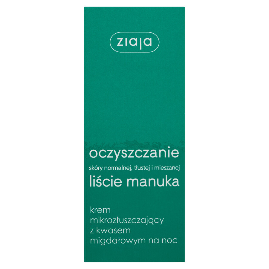 Ziaja Manuka Leaves, Cremă microexfoliantă cu acid mandelic, pentru noapte, 50 ml