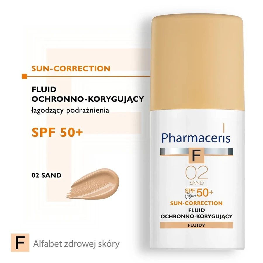 Pharmaceris F Sun-Correction, Protective and correcting fluid, 02 Sand, SPF 50+, 30 ml
