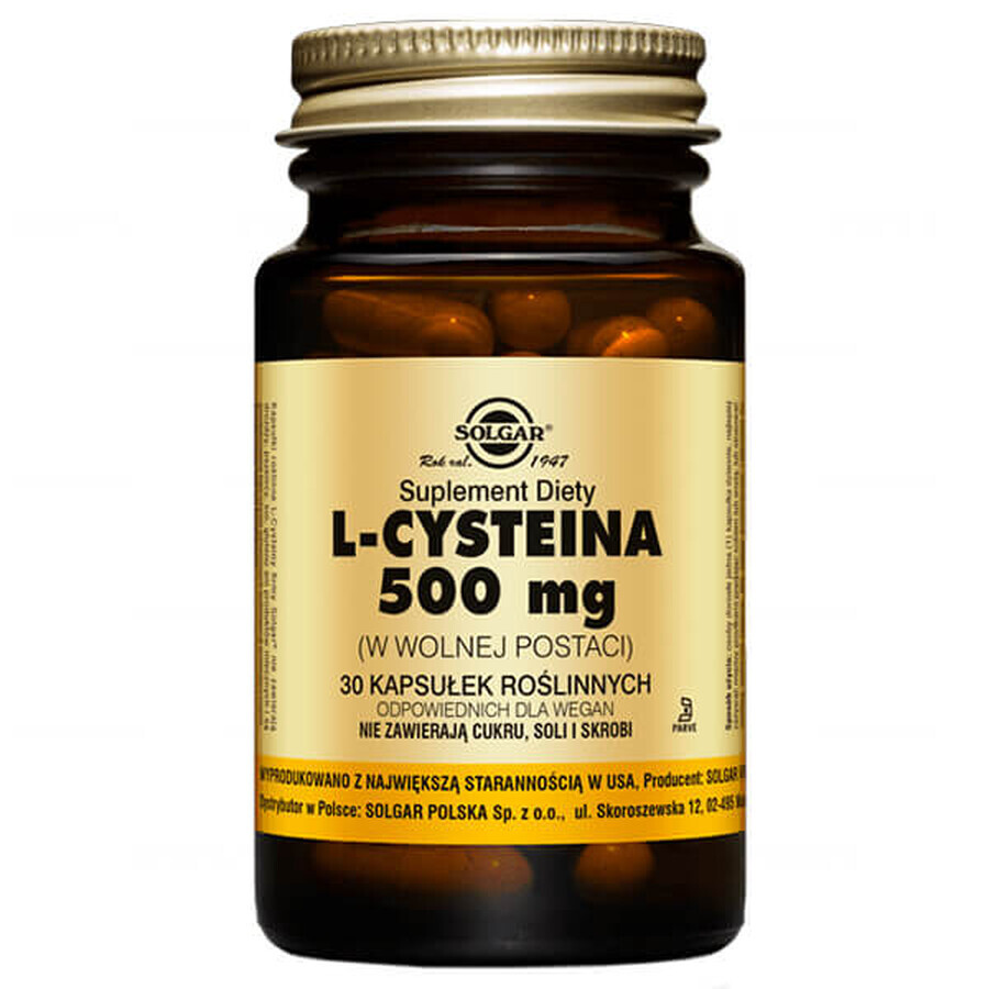 Solgar L-Cysteïne 500 mg, 30 plantencapsules