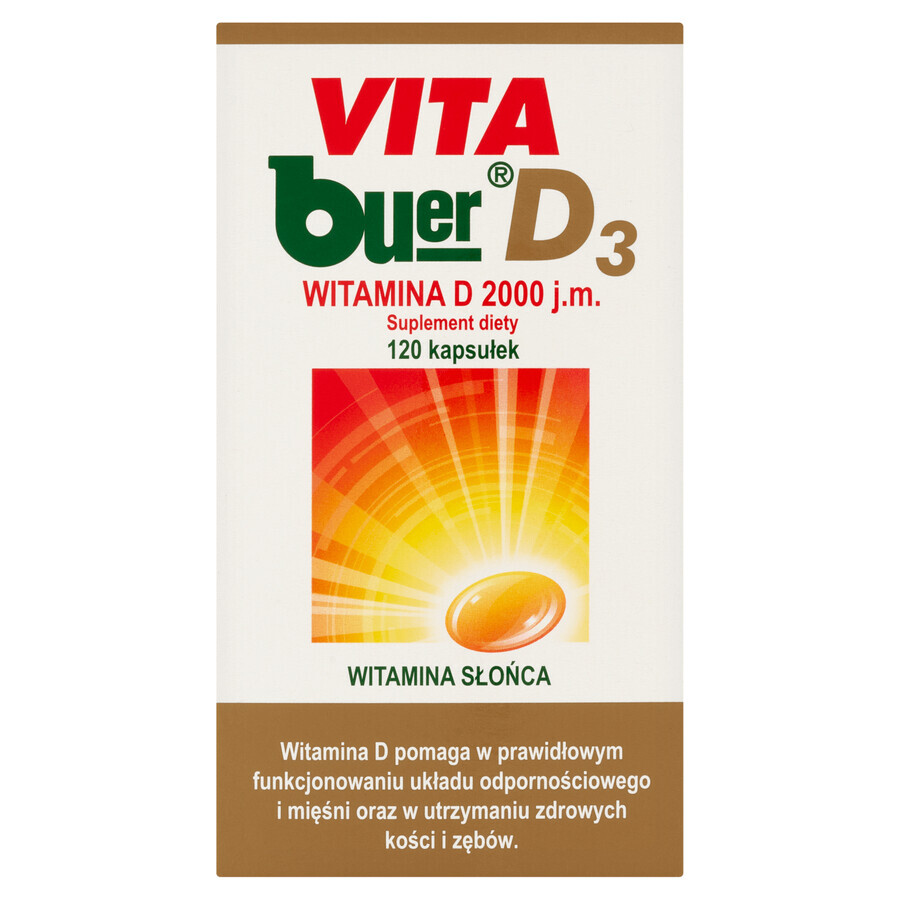 Vitamin D3 2000 IE - Nahrungsergänzungsmittel in Kapselform, 120 Stück. Für starke Knochen und Immunsystem-Unterstützung.