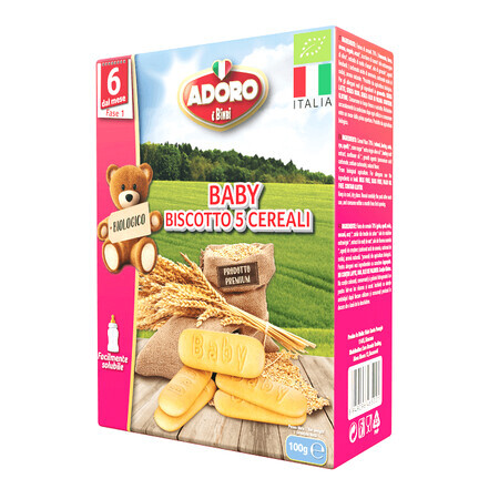 Biscuiti cu 5 cereale Bio, 100 g, Adoro Bimbi