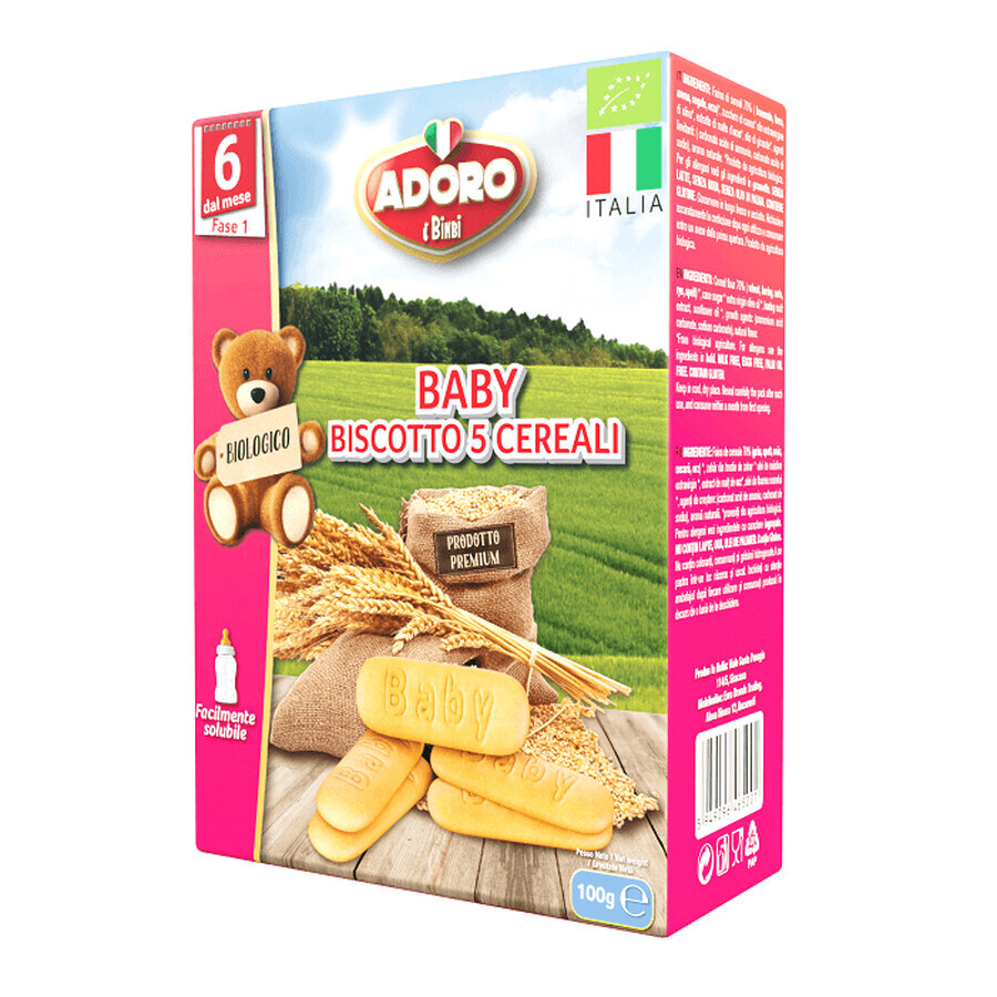 Biscuiti cu 5 cereale Bio, 100 g, Adoro Bimbi