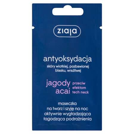 Ziaja Acai Berry, Glättende und beruhigende Nachtmaske für Gesicht und Hals, 7 ml