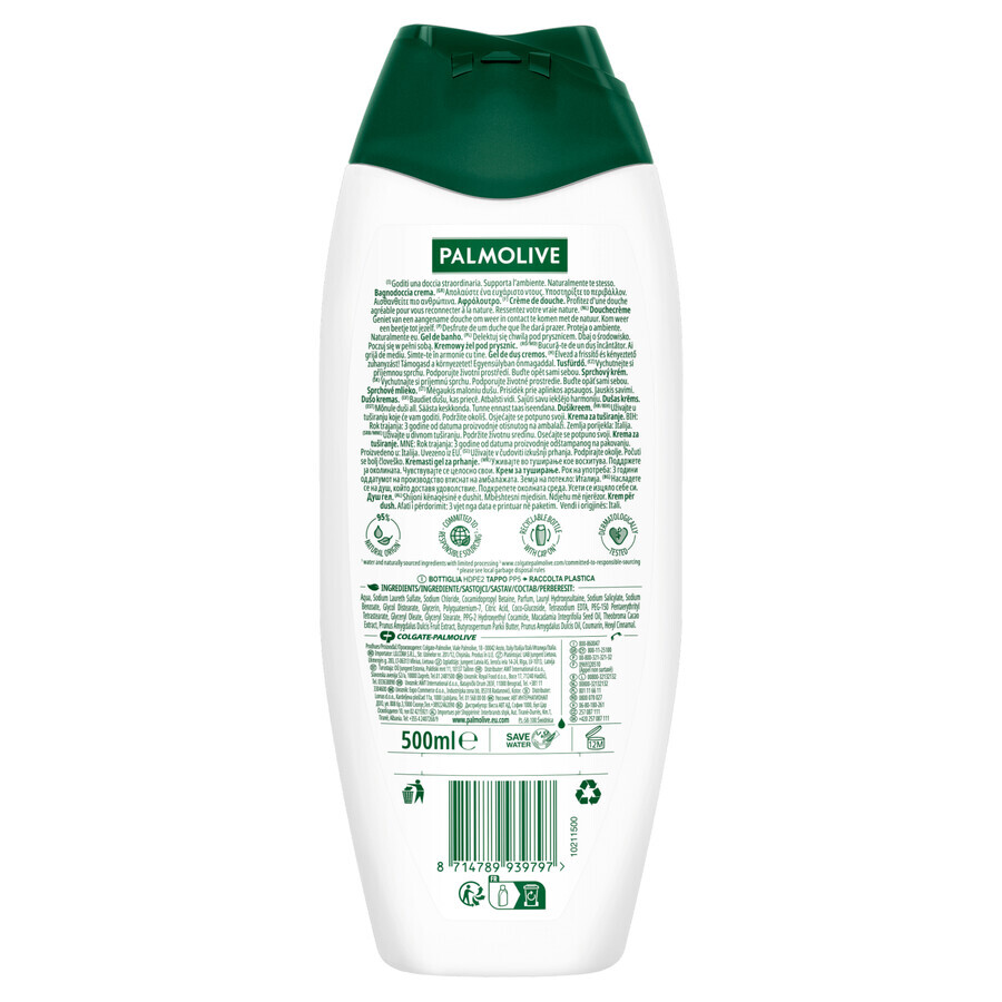 Palmolive Naturals, gel de duș cremos, ulei de macadamia și cacao, 500 ml