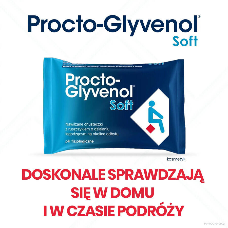 Procto-Glyvenol Șervețele moi, umezite, cu rachiu pentru persoanele cu hemoroizi, 30 bucăți