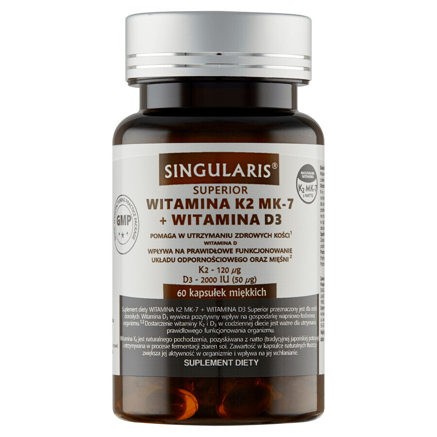 Singularis Superior Vitamin K2 MK7 + vitamina D3, 60 capsule