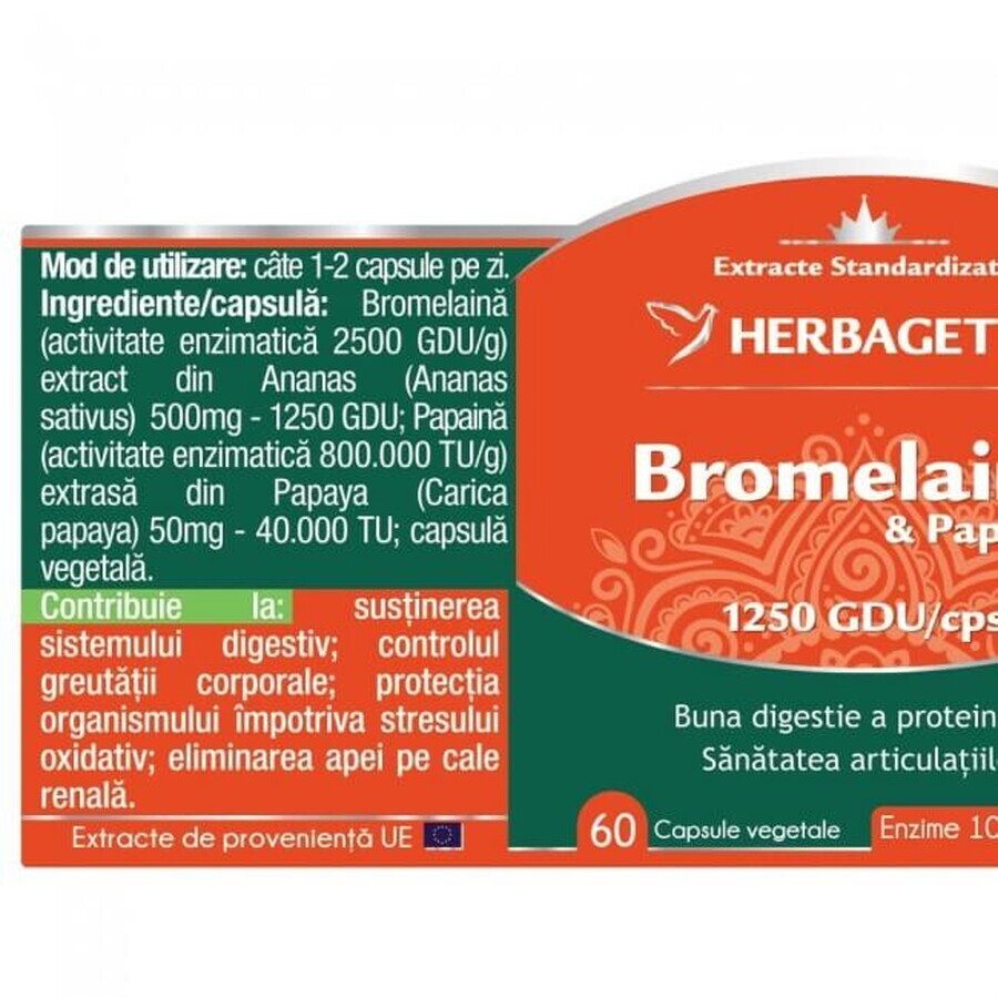 Bromelain und Papain, 60 Kapseln, Herbagetica