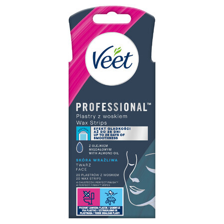 Veet Easy-Gel, plasturi de ceară de precizie pentru epilare facială, piele sensibilă, 20 bucăți