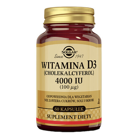 Solgar, Vitamin D3 4000 IU, 60 Kapseln - Langfristig!