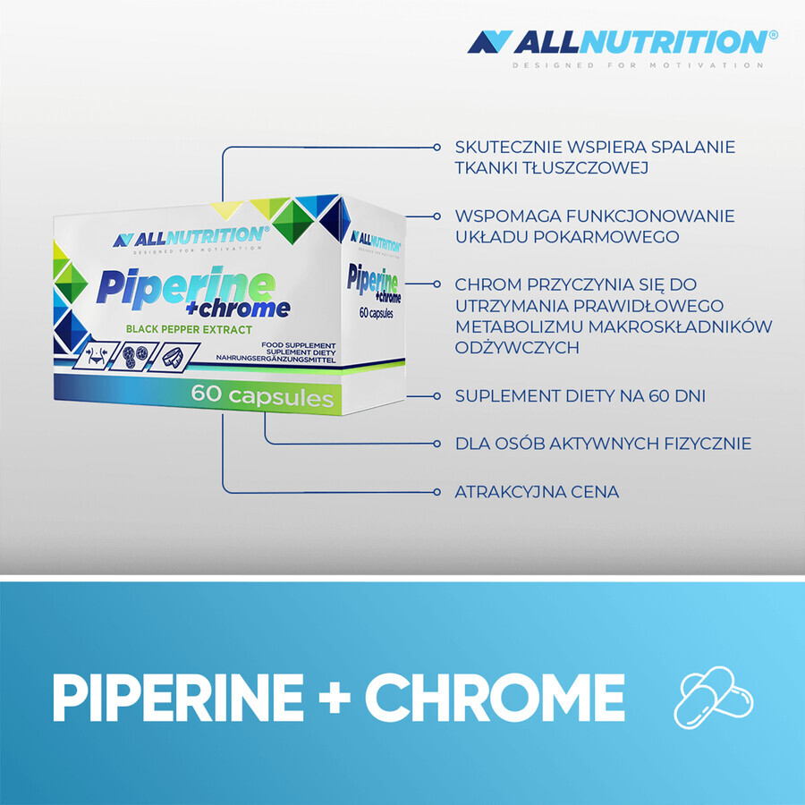 Allnutrition, Piperin + Chrom, 60 Kapseln.