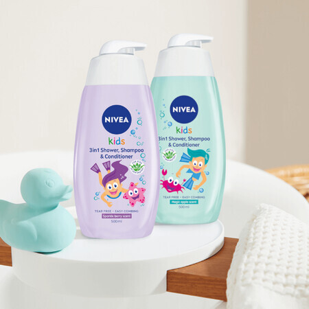 Nivea Kids, Gel limpiador 2 en 1 para cuerpo y cabello con aroma de manzana y caramelo, 500 ml