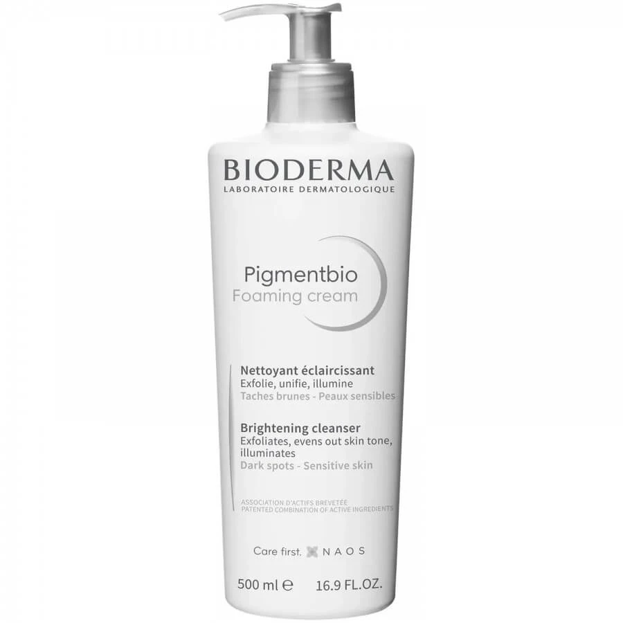 Bioderma Pigmentbio Schaumcreme, Reinigender und peelender cremiger Gel, zur Unterstützung der Reduzierung von Verfärbungen, 500ml