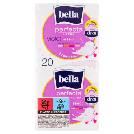 Bella Perfecta Ultra, prosoape igienice cu aripi, deo fresh, Violet, 20 buc.