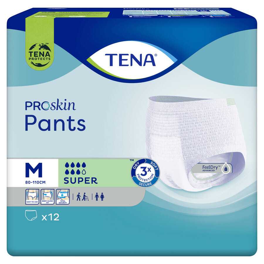 Tena Pants Proskin, chiloți absorbanți, mărimea M, 80-110 cm, Super, 12 bucăți