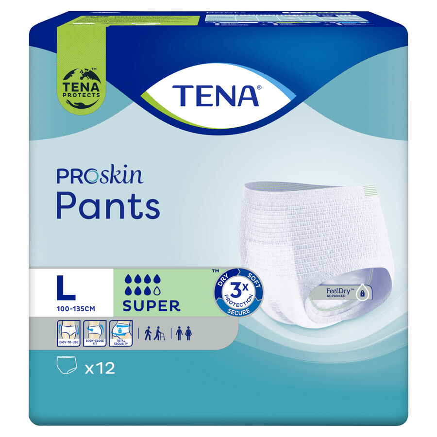 Tena Pants Proskin, absorberend slipje, maat L, 100-135 cm, Super, 12 stuks