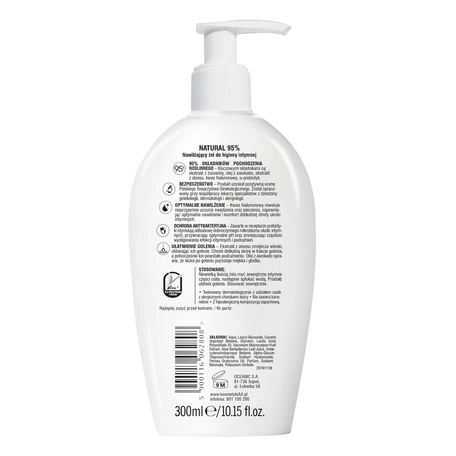 AA Intymna Natural 95%, Protection and Care, gel hydratant pour l'hygiène intime, 300 ml