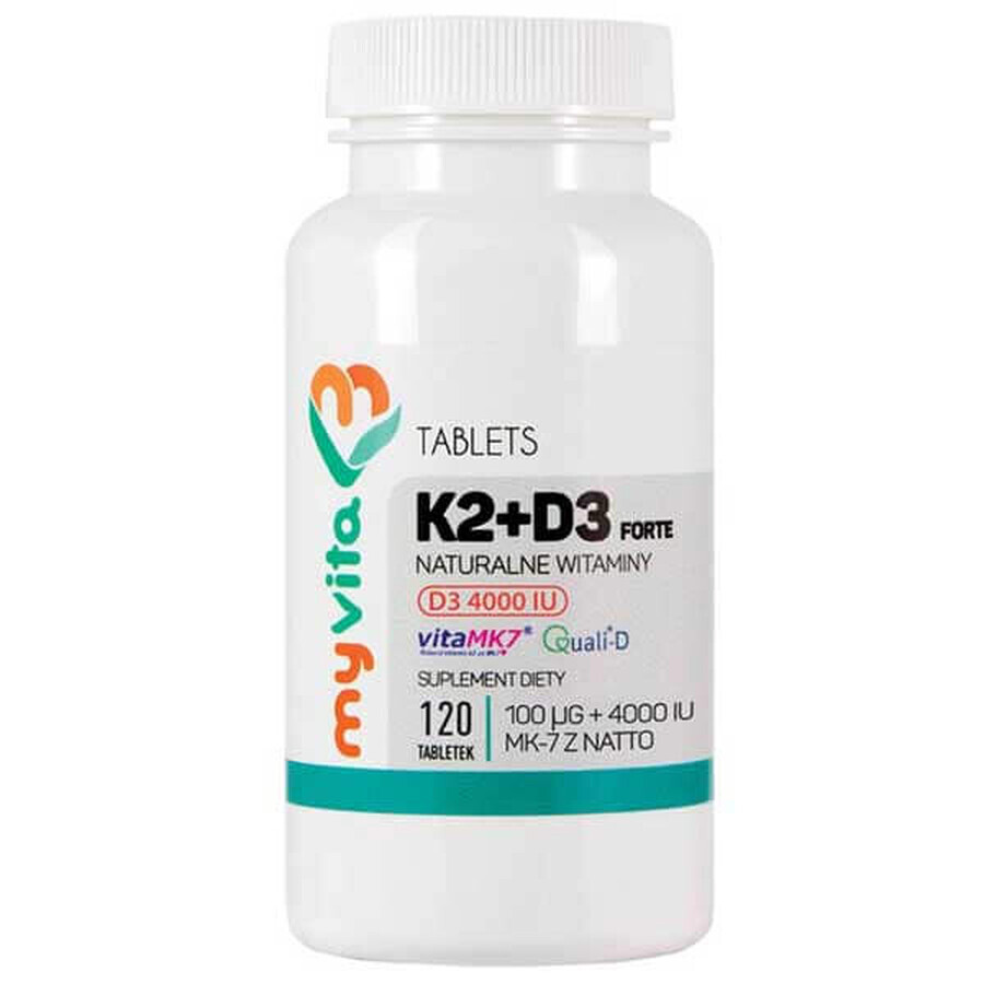 MyVita K2 + D3 Forte, vitamin K MK-7 from natto 100 µg + vitamin D 4000 IU, 120 tablets