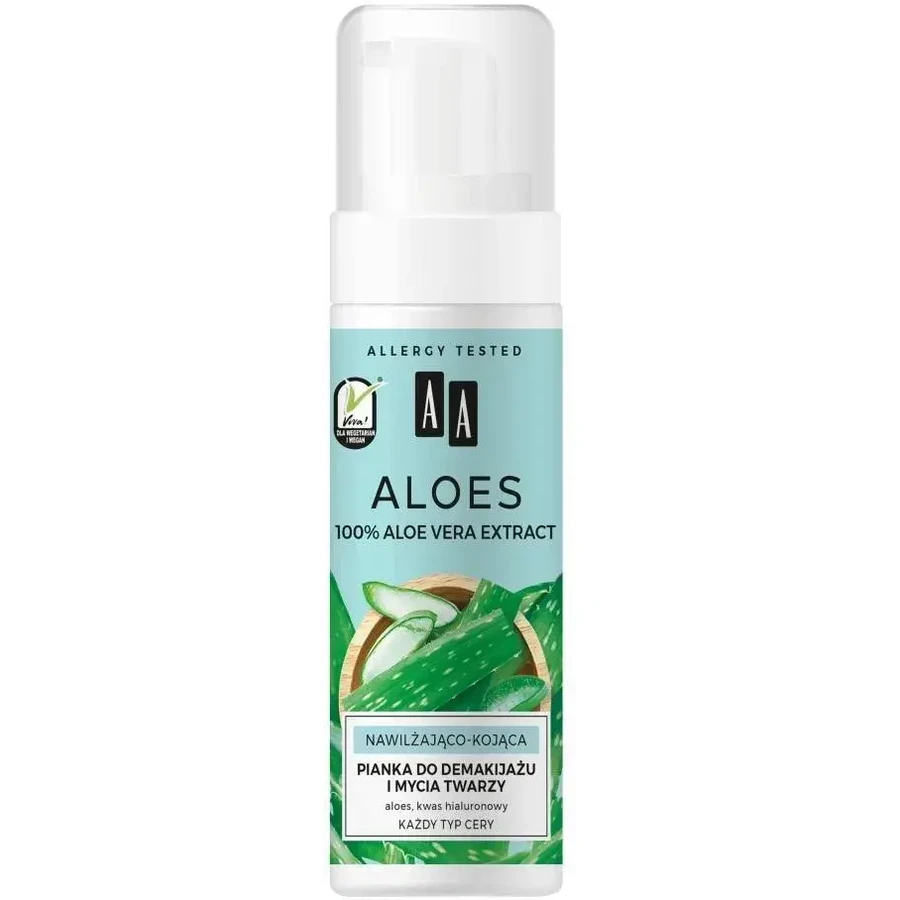 AA Aloë, make-up verwijderaar en gezichtswasschuim, hydraterend en verzachtend, 150 ml