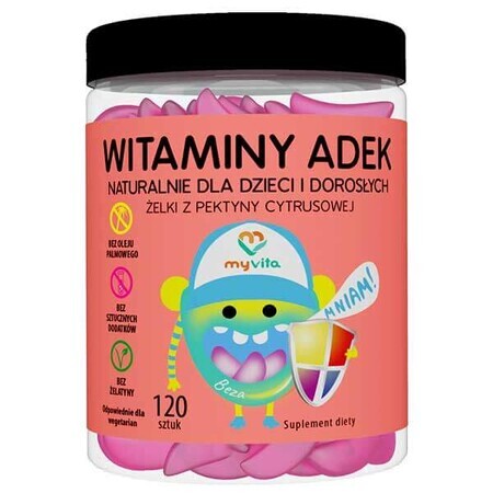 MyVita Vitamins ADEK, gominolas naturales para niños y adultos, 120 unidades