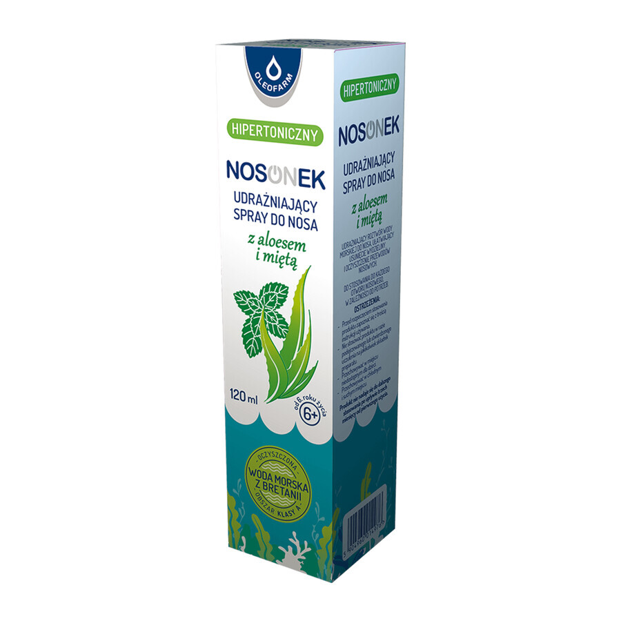 Nosonek, spray nasal descongestionante con aloe vera y menta, hipertónico, 120 ml