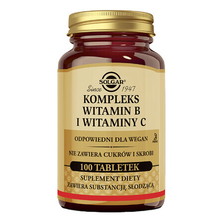 Complesso di vitamina B e vitamina C Solgar, 100 compresse