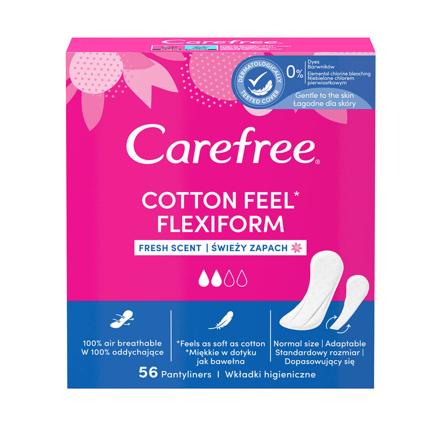 Compresas higiénicas Carefree Cotton Feel Flexiform, aroma fresco, 56 uds.