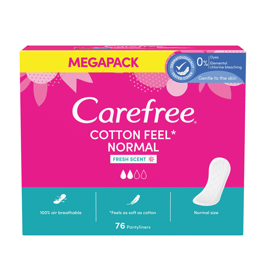 Tampoane igienice Carefree Cotton Feel Normal, parfum proaspăt, 76 buc.