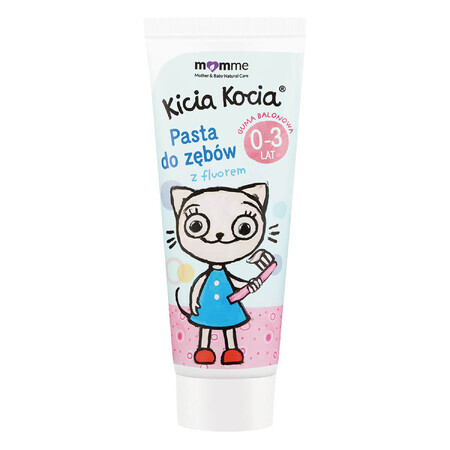 Momme Kitten, pasta dentífrica para niños de 0 a 3 años, sabor chicle, con flúor, 50 ml