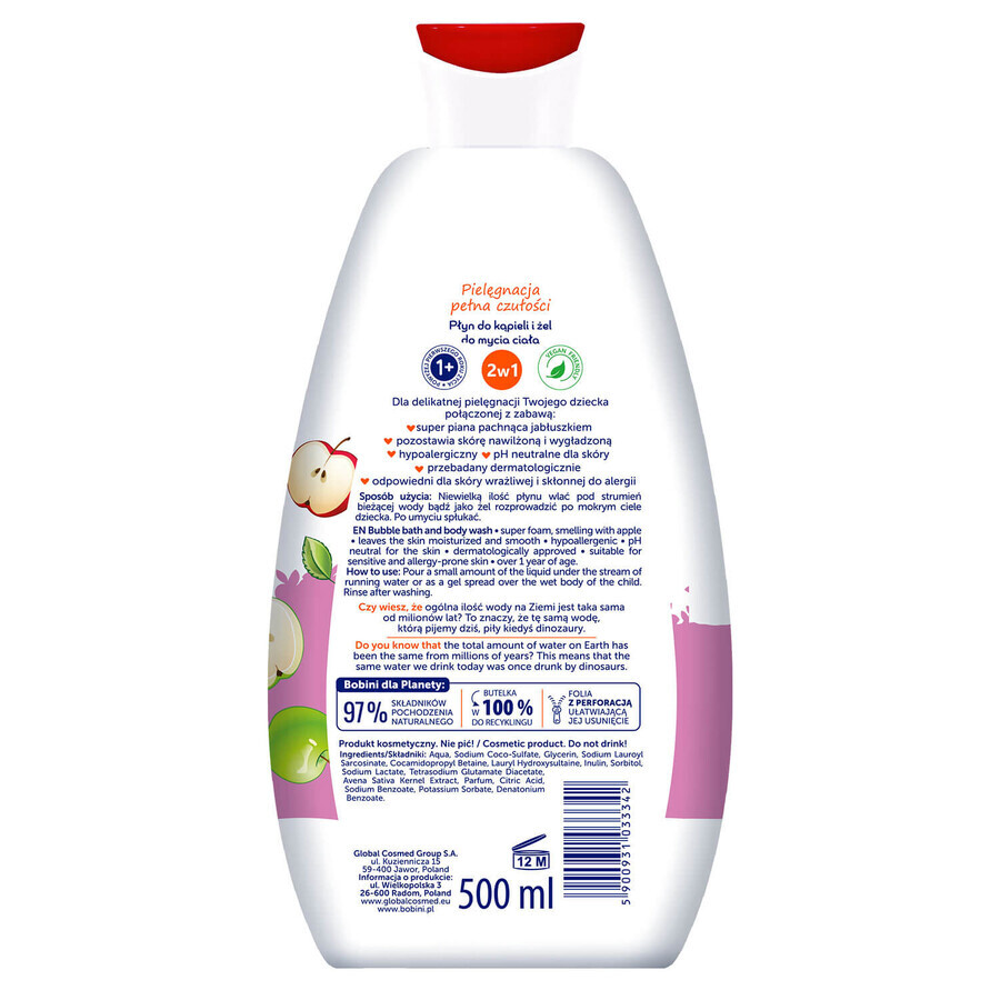 Bobini Fun, liquide de bain et gel nettoyant pour le corps, pomme, 500 ml