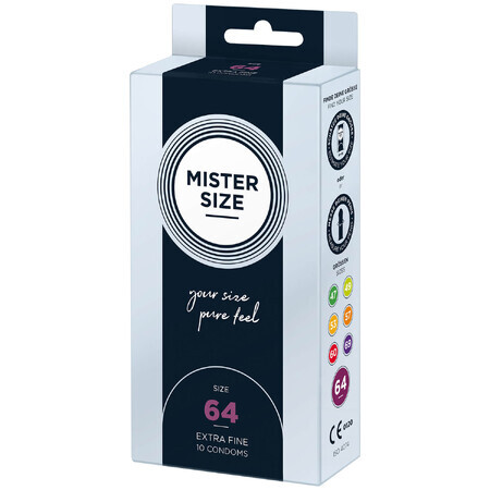 Mister Size, prezervative umezite, netede, 64 mm, 10 bucăți