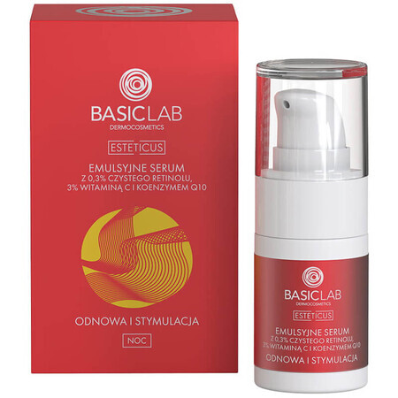 BasicLab Esteticus, suero emulsión con retinol puro 0,3% para la noche, renovación y estimulación, 15 ml