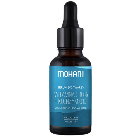 Mohani, siero viso ringiovanente e illuminante, vitamina C 10% e coenzima Q10, 30 ml