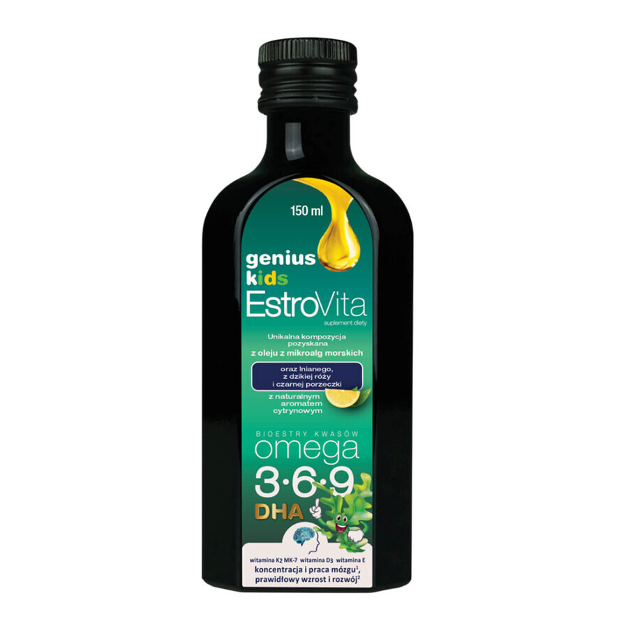 EstroVita Genius Kids, Omega 3-6-9 fatty acid esters, lemon flavor, 150 ml