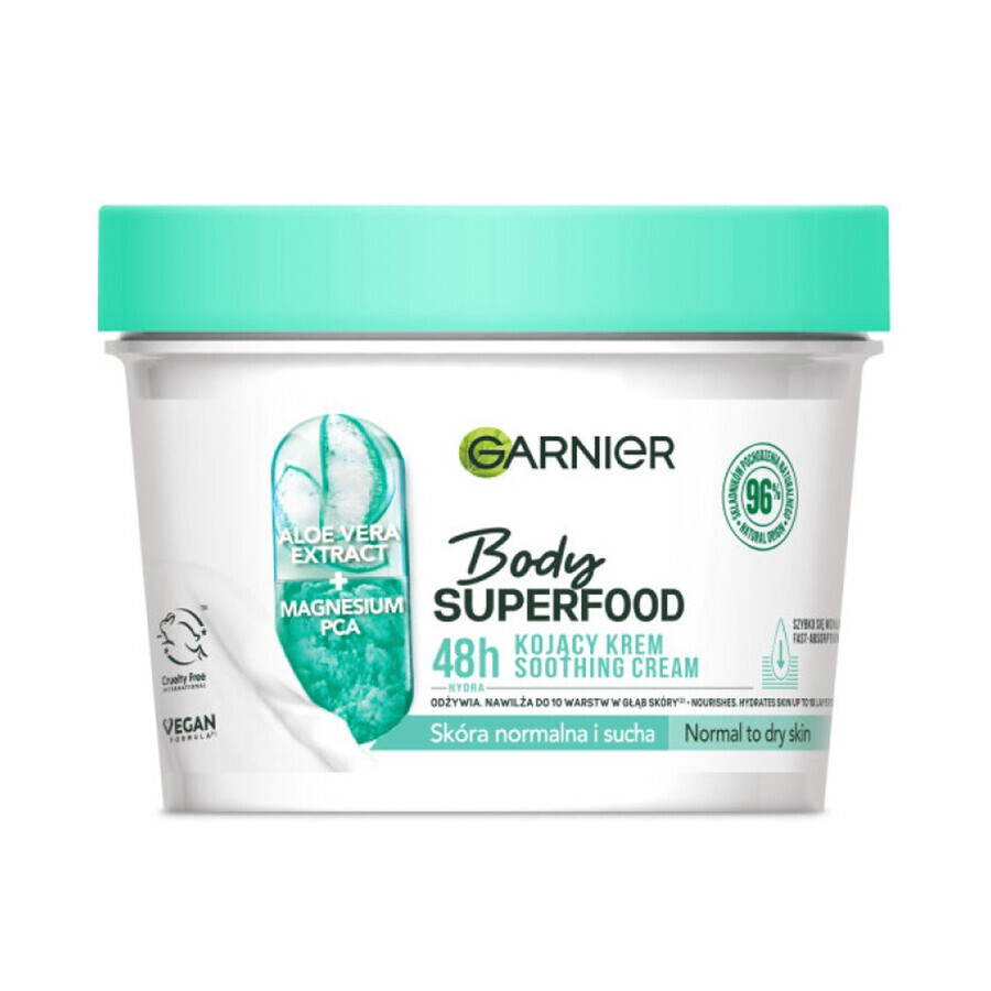 Garnier Body Superfood, Cremă de corp calmantă cu aloe vera și sare de magneziu, 380 ml