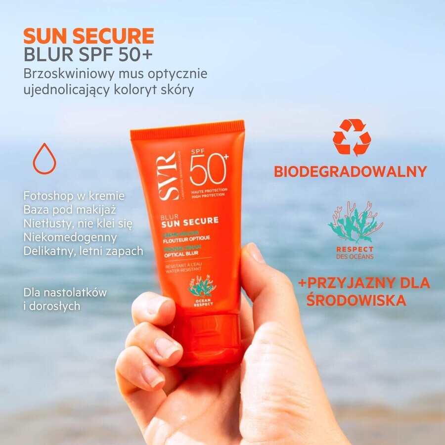 SVR Sun Secure Blur, Cremă protectoare, fără parfum, SPF 50+, 50 ml