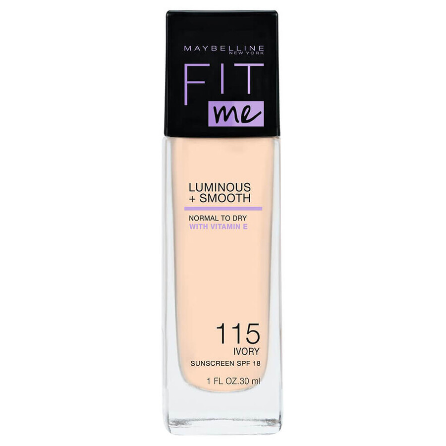 Maybelline Fit Me! Luminous and Smooth, fond de ten iluminator, Nr. 115 Ivory, 30 ml